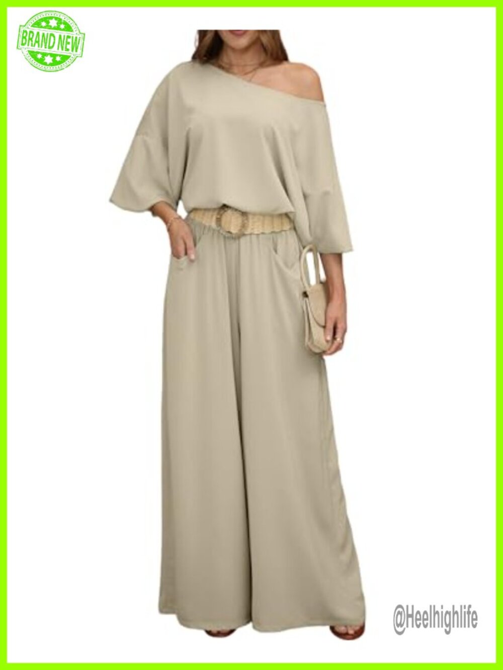 Women's 2-Piece Off-Shoulder Pant Set | Relaxed Fit Polyester